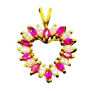 14k gold electroplate heart shaped pendant for necklace red & clear CZ LIND